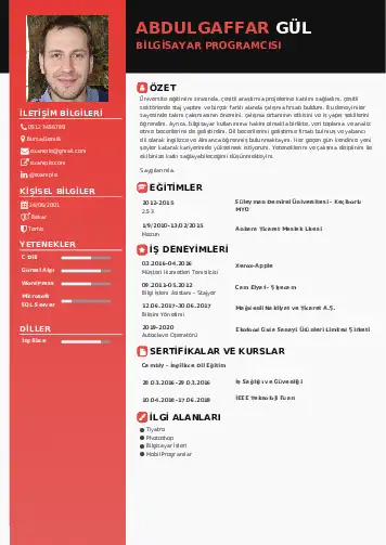 Bilgisayar Programcısı CV Örnekleri cv indir